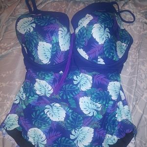 Floral print one piece swimsuit XL